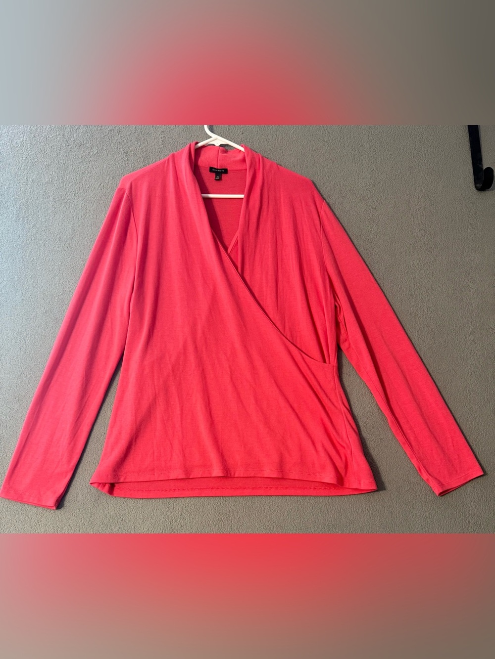 Talbots Coral Faux-Wrap Long Sleeve Top